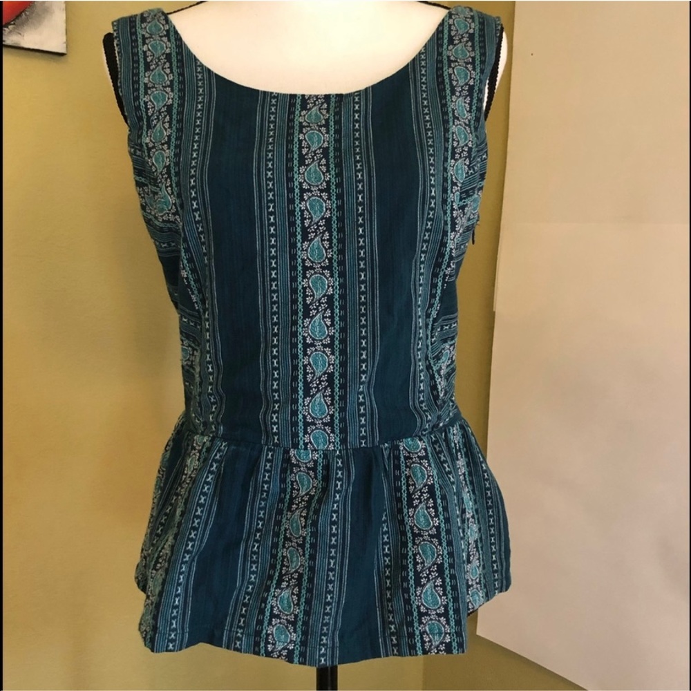 Prana Breathe teal-blue Aztec-print ruffle top